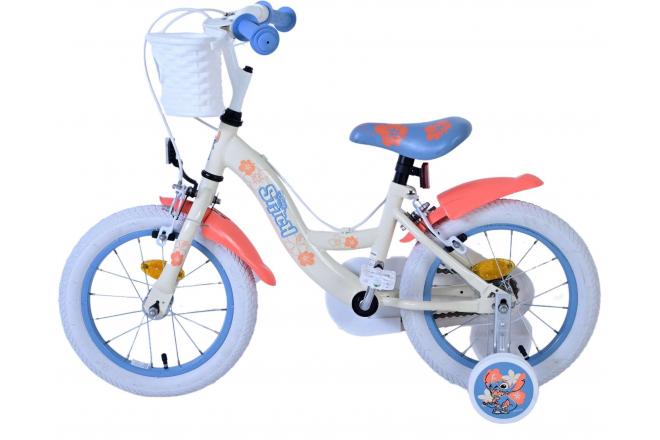 Disney Stitch Kinderfahrrad - Mädchen - 14 Zoll - Creme Koralle Blau - Zweihandbremsen [CLONE]