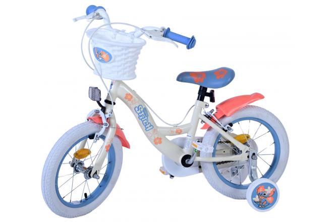 Disney Stitch Kinderfahrrad - Mädchen - 14 Zoll - Creme Koralle Blau - Zweihandbremsen [CLONE]